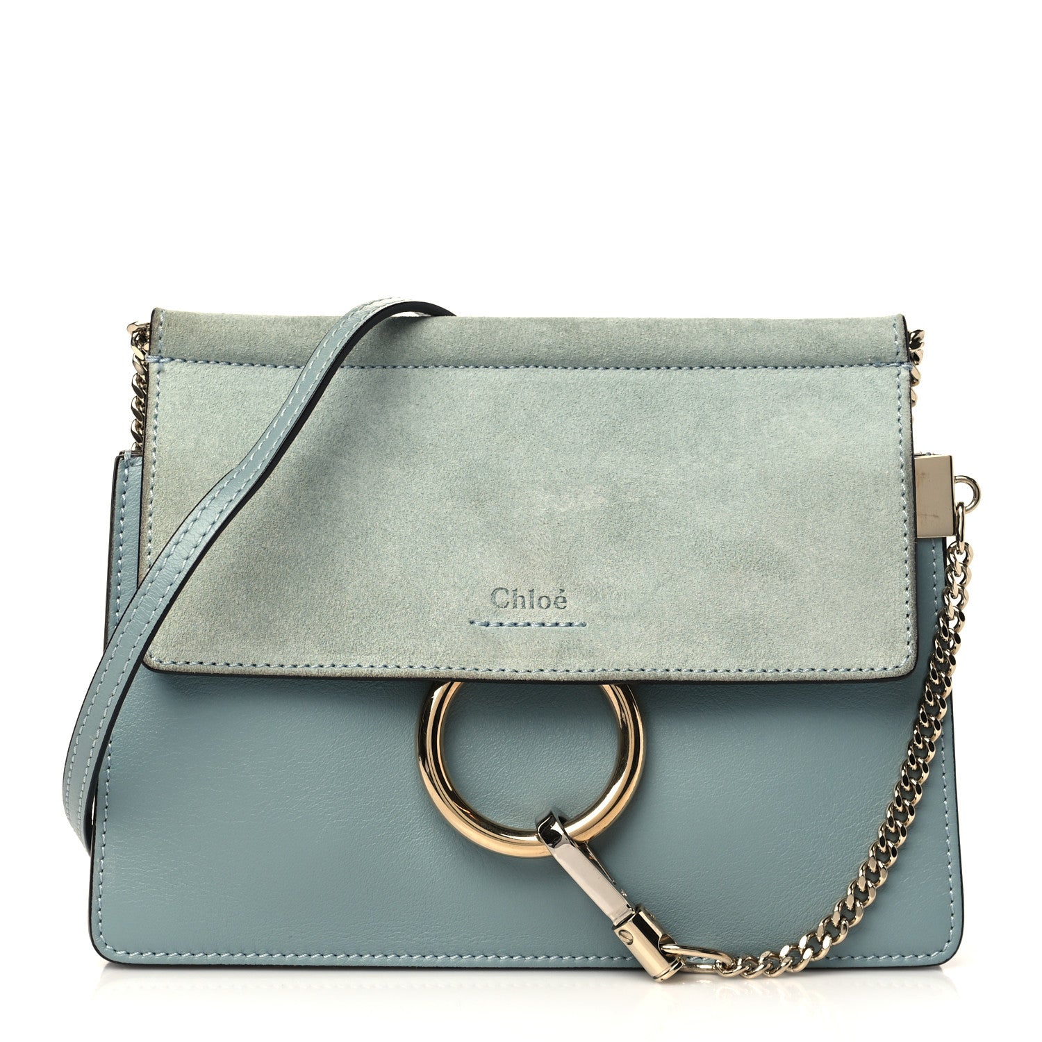 Chloe Calfskin Suede Mini Chain Faye Shoulder Bag Cloudy Blue 1 of 5