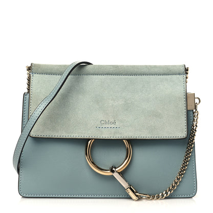 Chloe Calfskin Suede Mini Chain Faye Shoulder Bag Cloudy Blue 1 of 5