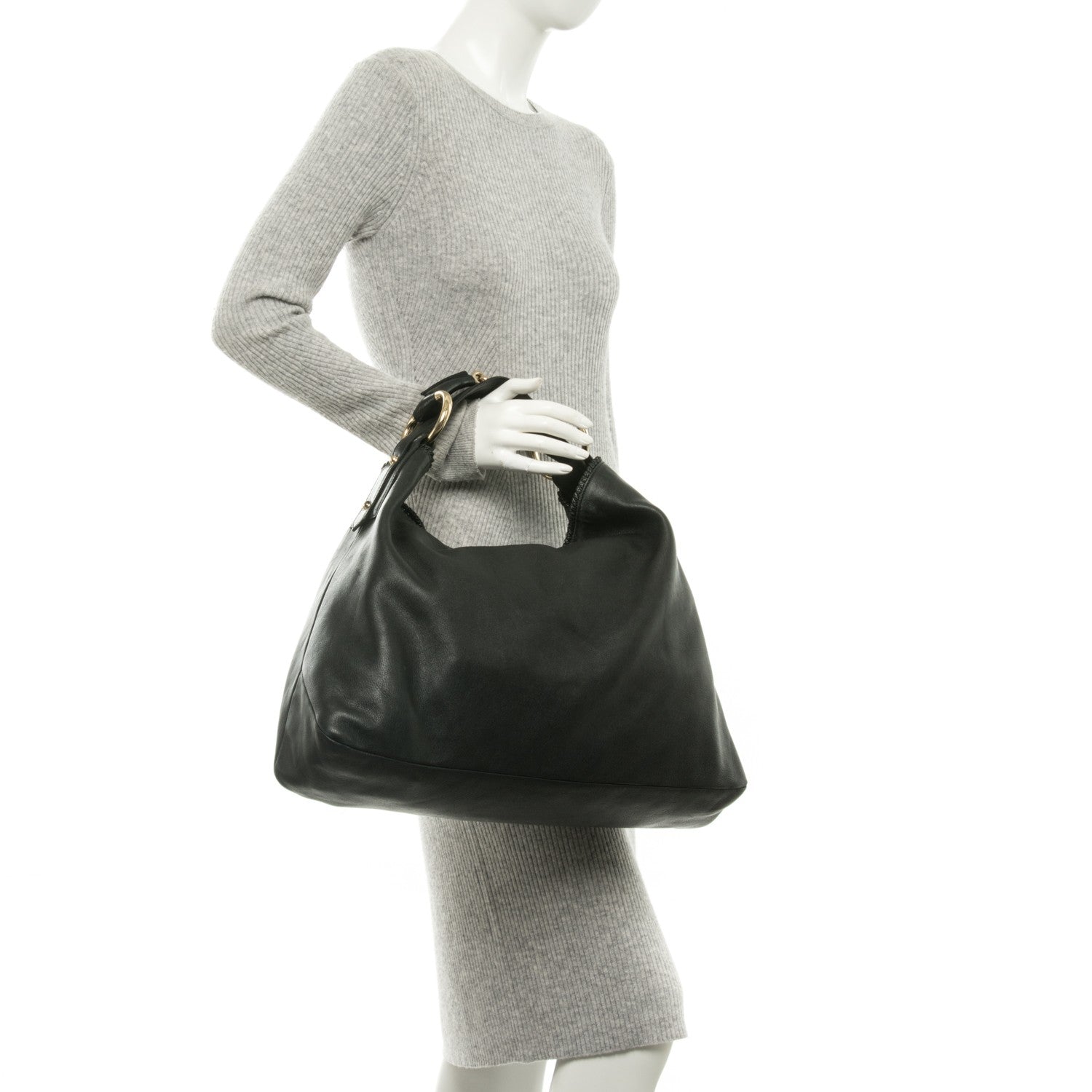 Gucci Calfskin Large Horsebit Chain Hobo Black 2 of 7