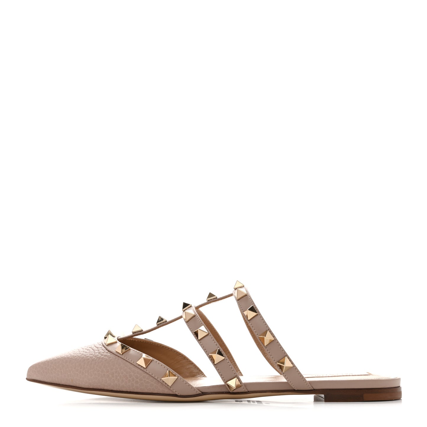 Pebbled Calfskin Rockstud Flat Cage Mules 36.5 Poudre