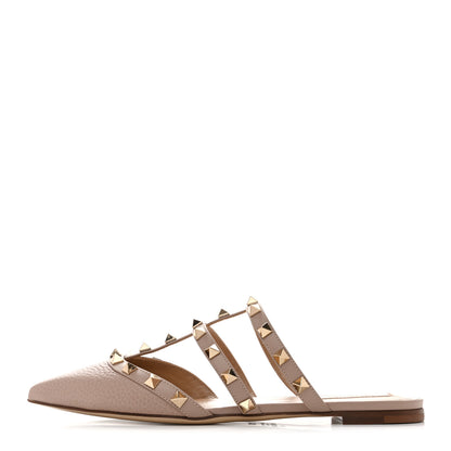 Valentino Garavani Pebbled Calfskin Rockstud Flat Cage Mules 36.5 Poudre 1 of 10