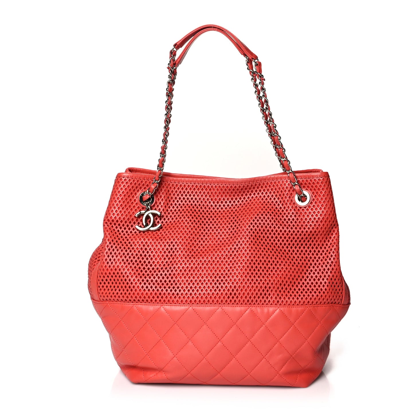 Calfskin Perforated Up In The Air North South Tote Red