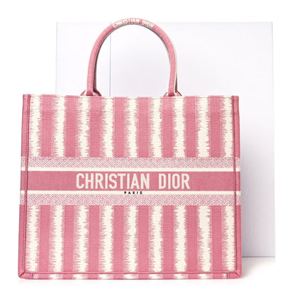 Christian Dior Canvas Embroidered Large Striped Book Tote Pink 10 of 10