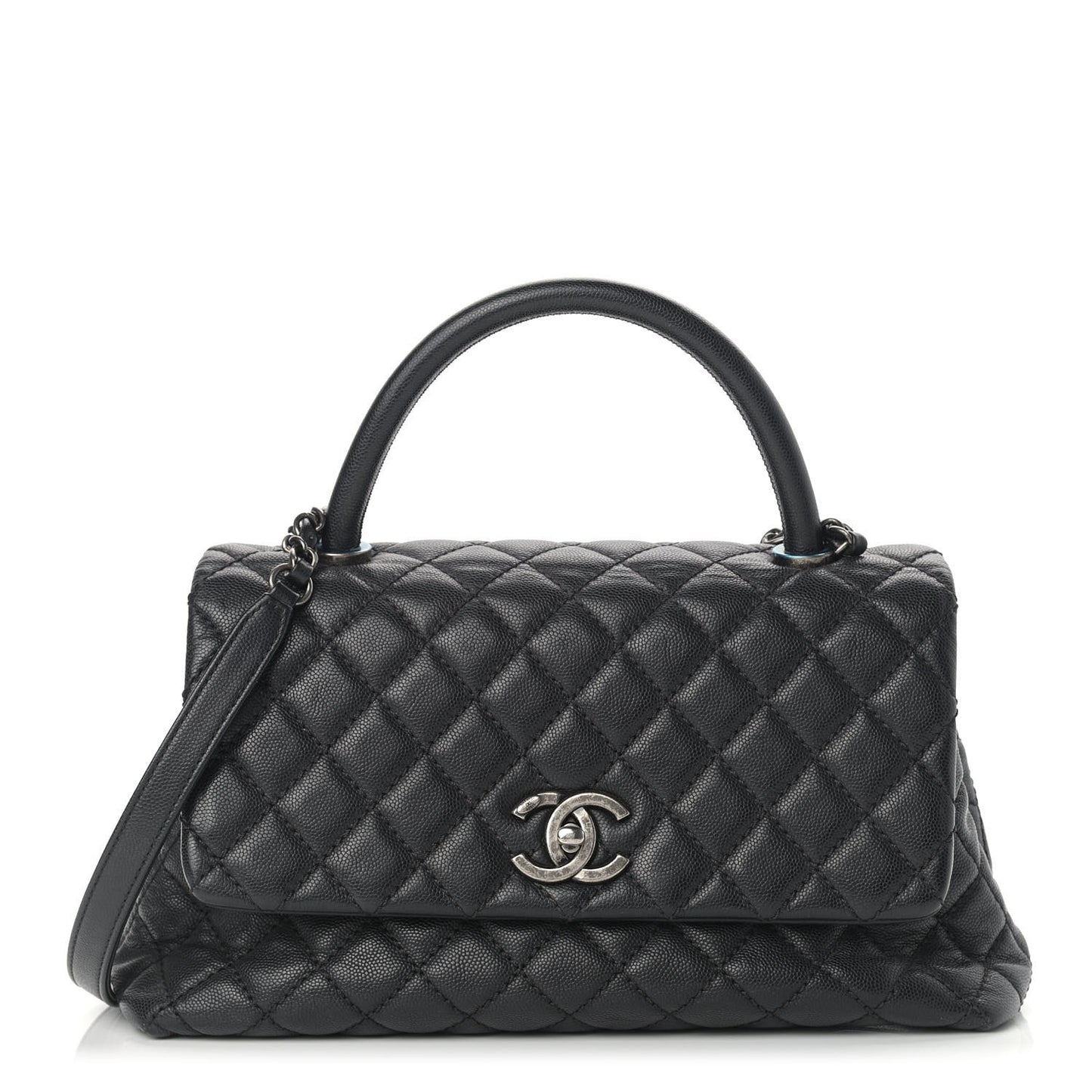 Caviar Quilted Small Coco Handle Flap Black