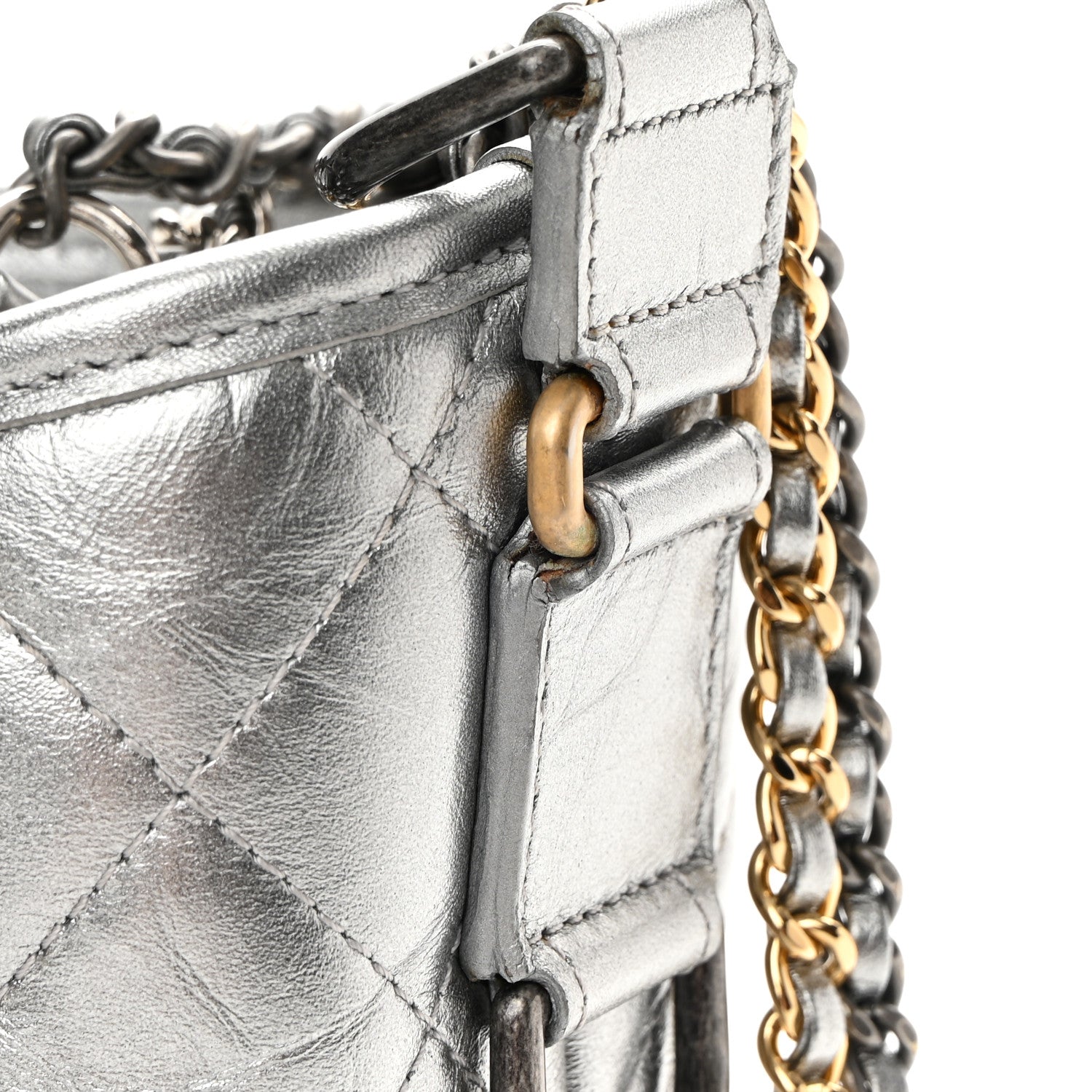 Chanel Metallic Aged Calfskin Quilted Medium Gabrielle Hobo Silver 15 of 15