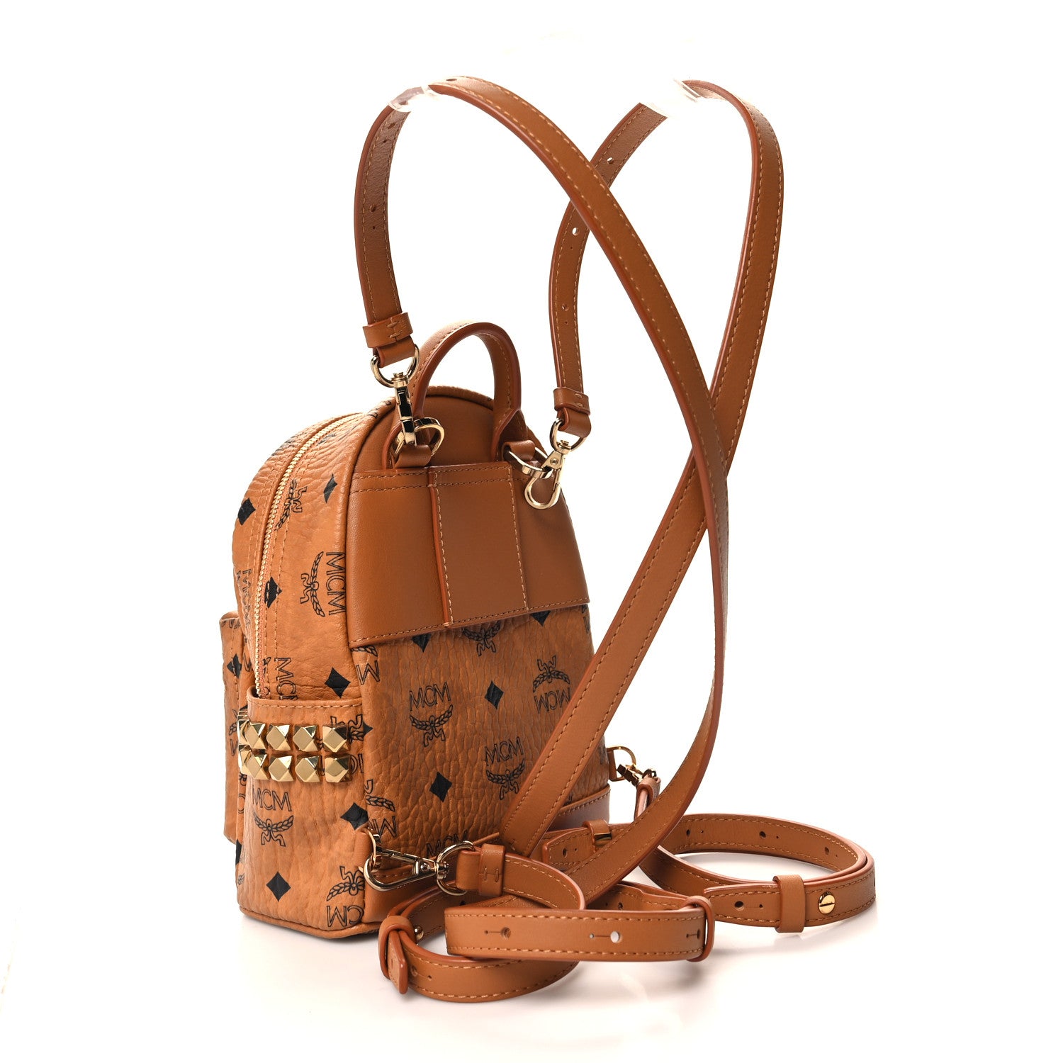 MCM Visetos Side Stud X-Mini Stark Backpack Cognac 3 of 9