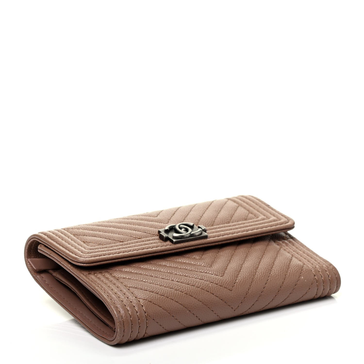 Chanel Caviar Chevron Quilted Medium Boy Flap Wallet Dark Beige 4 of 7