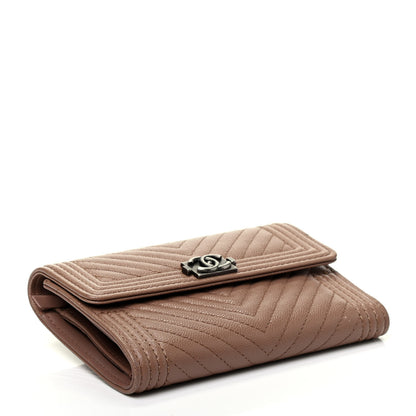 Chanel Caviar Chevron Quilted Medium Boy Flap Wallet Dark Beige 4 of 7