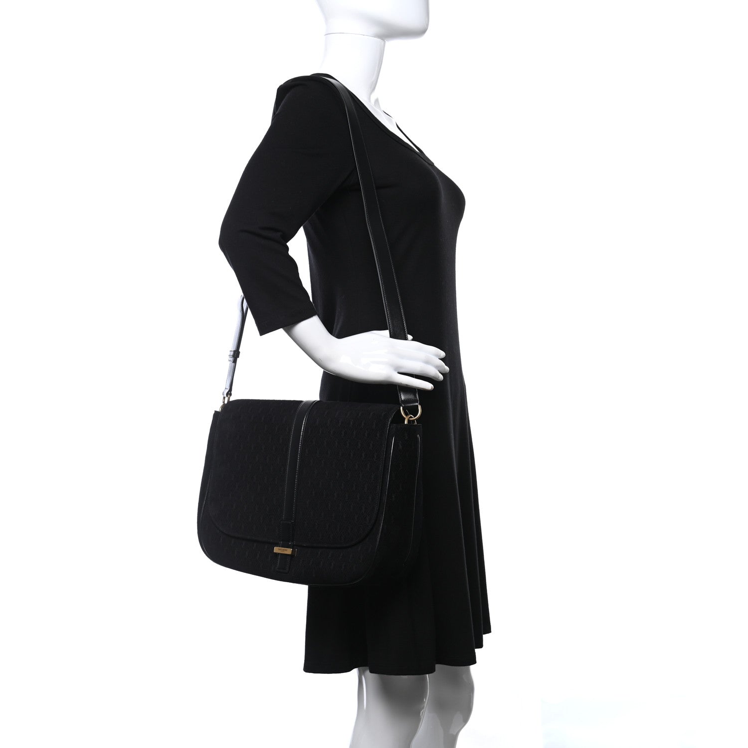 Saint Laurent Suede All-Over Monogram Large Le Monogramme Satchel Black 3 of 9