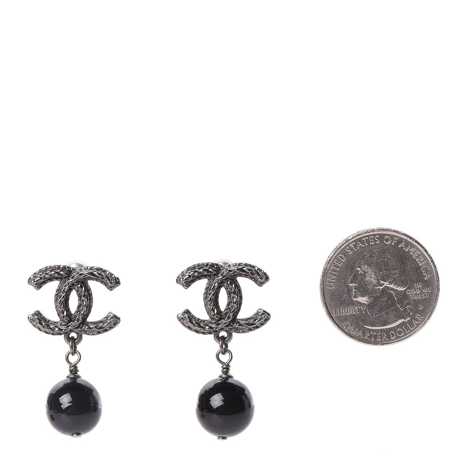Chanel Ruthenium Bead CC Drop Earrings Black 2 of 4