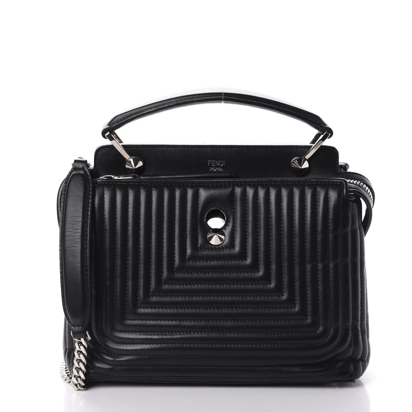 Shiny Nappa Trapuntata Small DotCom Click Top Handle Chain Satchel Black
