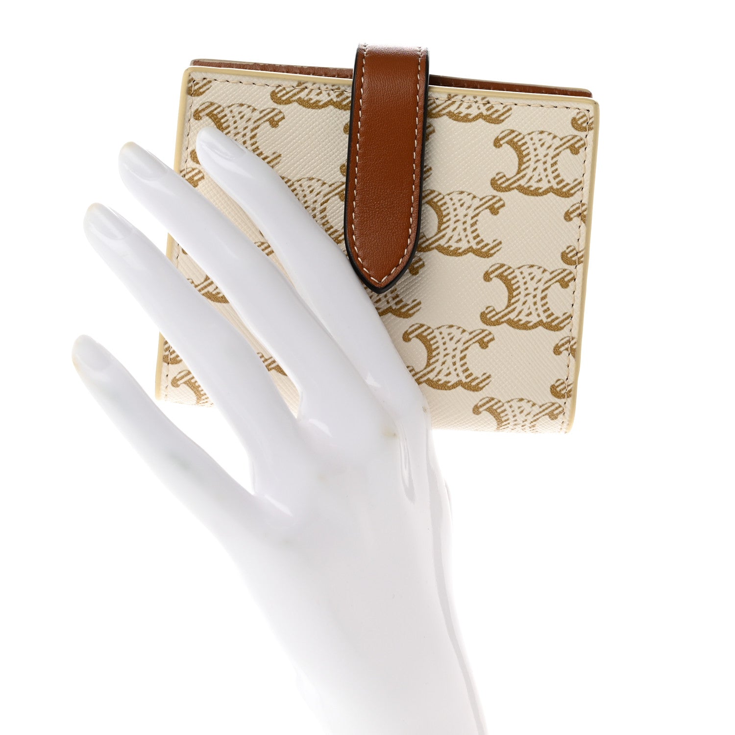 Celine Canvas Triomphe Small Strap Wallet White 2 of 6