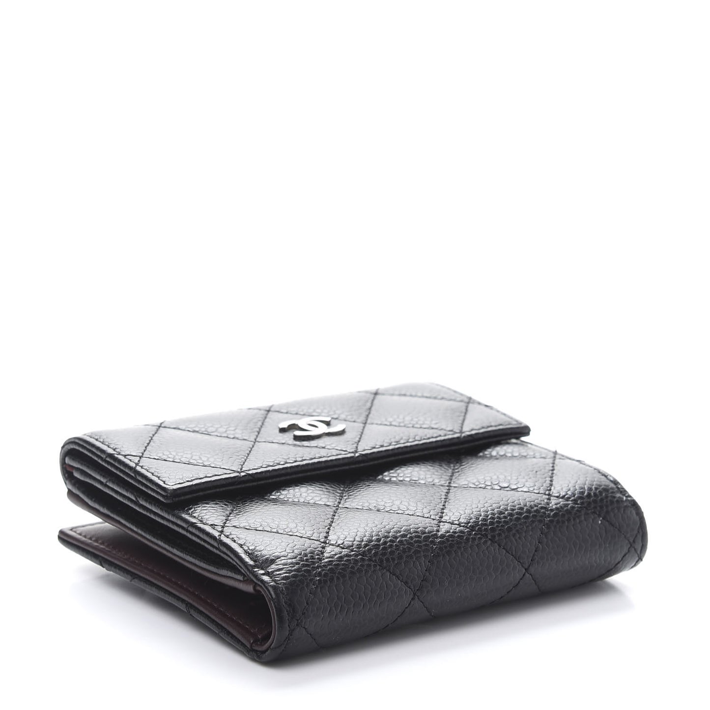 Caviar Quilted Compact French Flap Wallet Black