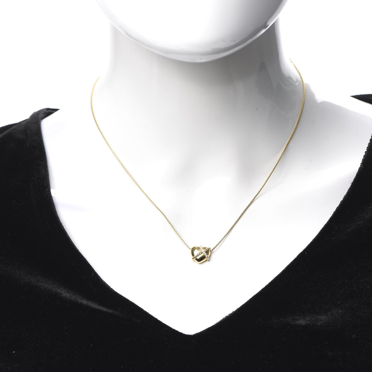 David Yurman 18K Yellow Gold Diamond Le Petit Coeur Heart Pendant Necklace 2 of 6