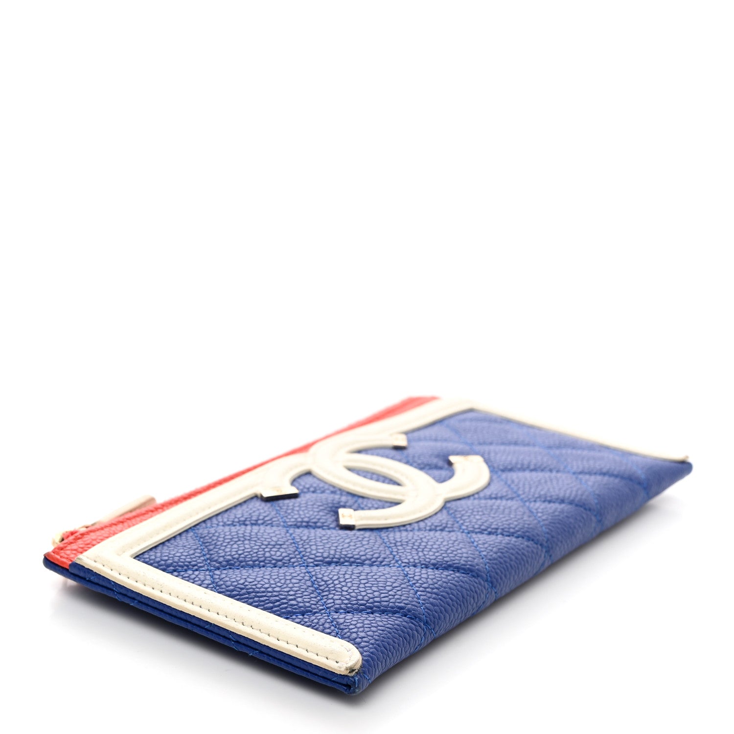Chanel Caviar Quilted Filigree Zip Pouch Blue White Red 4 of 9