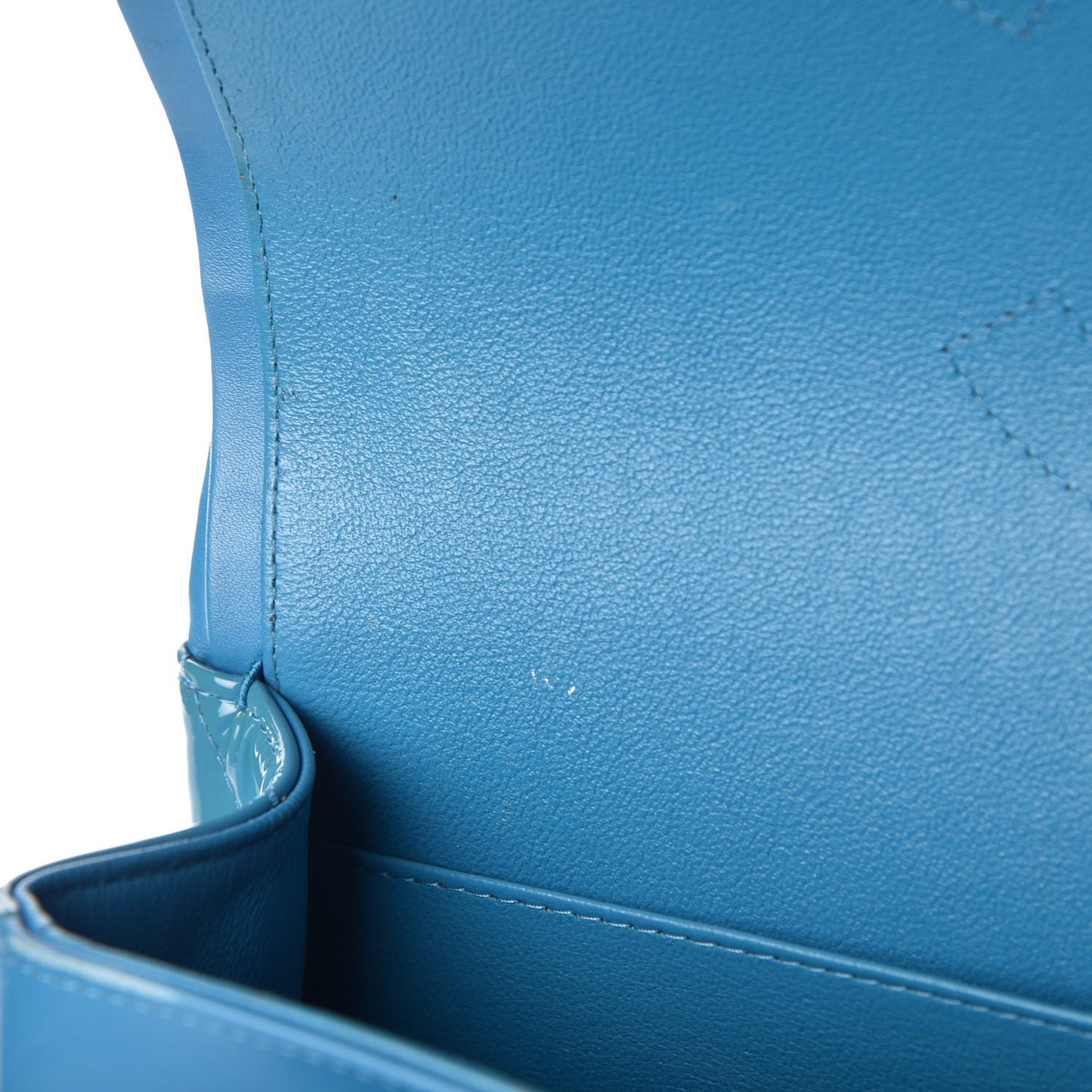 Patent Calfskin Quilted Jumbo Double Flap Turquoise