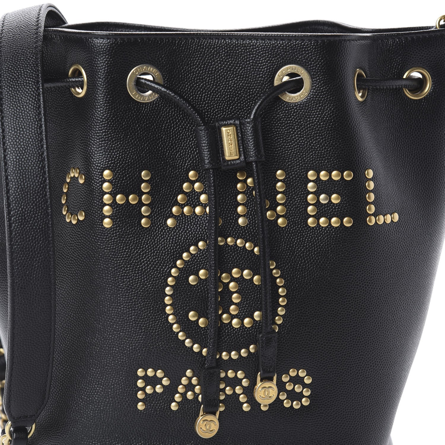 Chanel Caviar Deauville Drawstring Bucket Bag Black 7 of 9