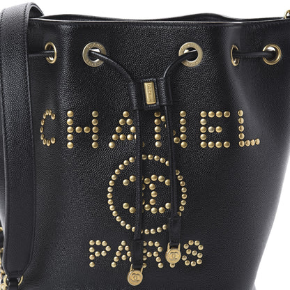 Chanel Caviar Deauville Drawstring Bucket Bag Black 7 of 9