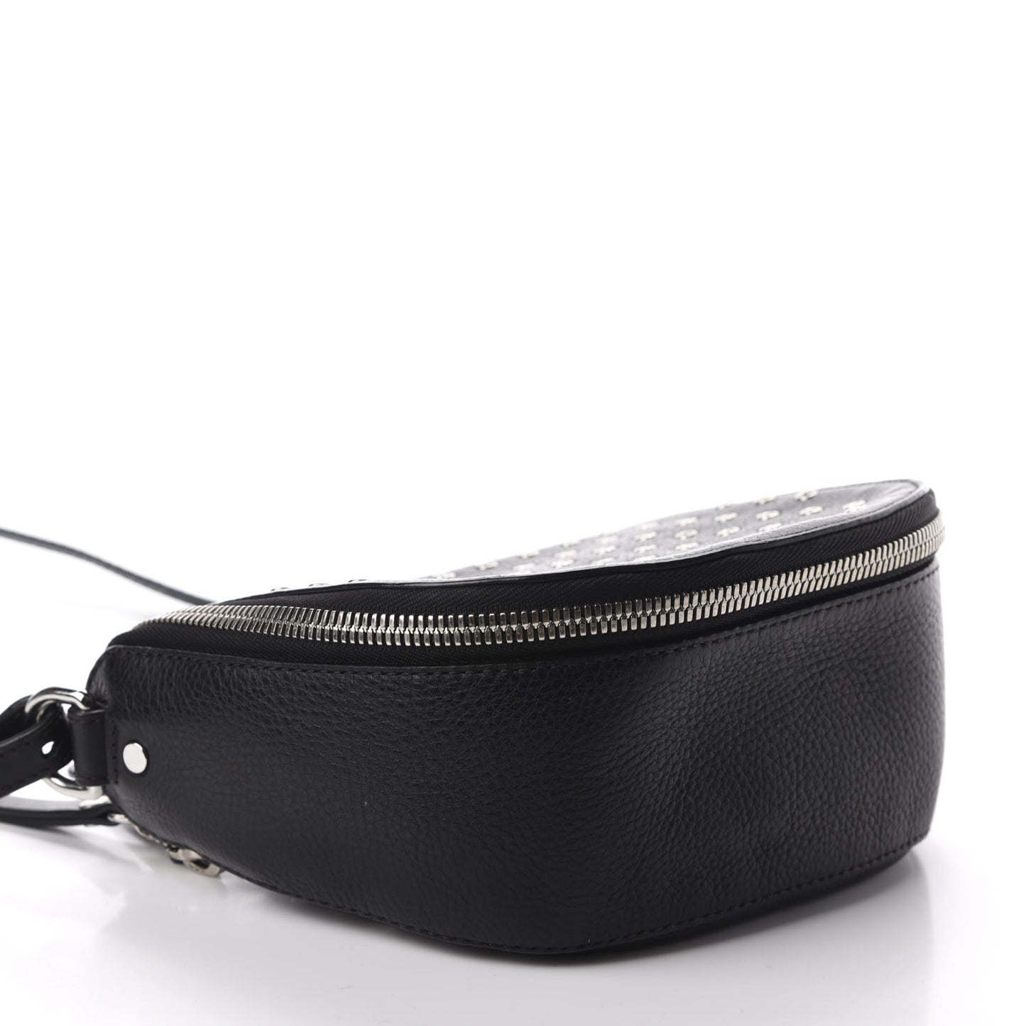 Grained Calfskin Eyelet Small Zip Crossbody Bag Black
