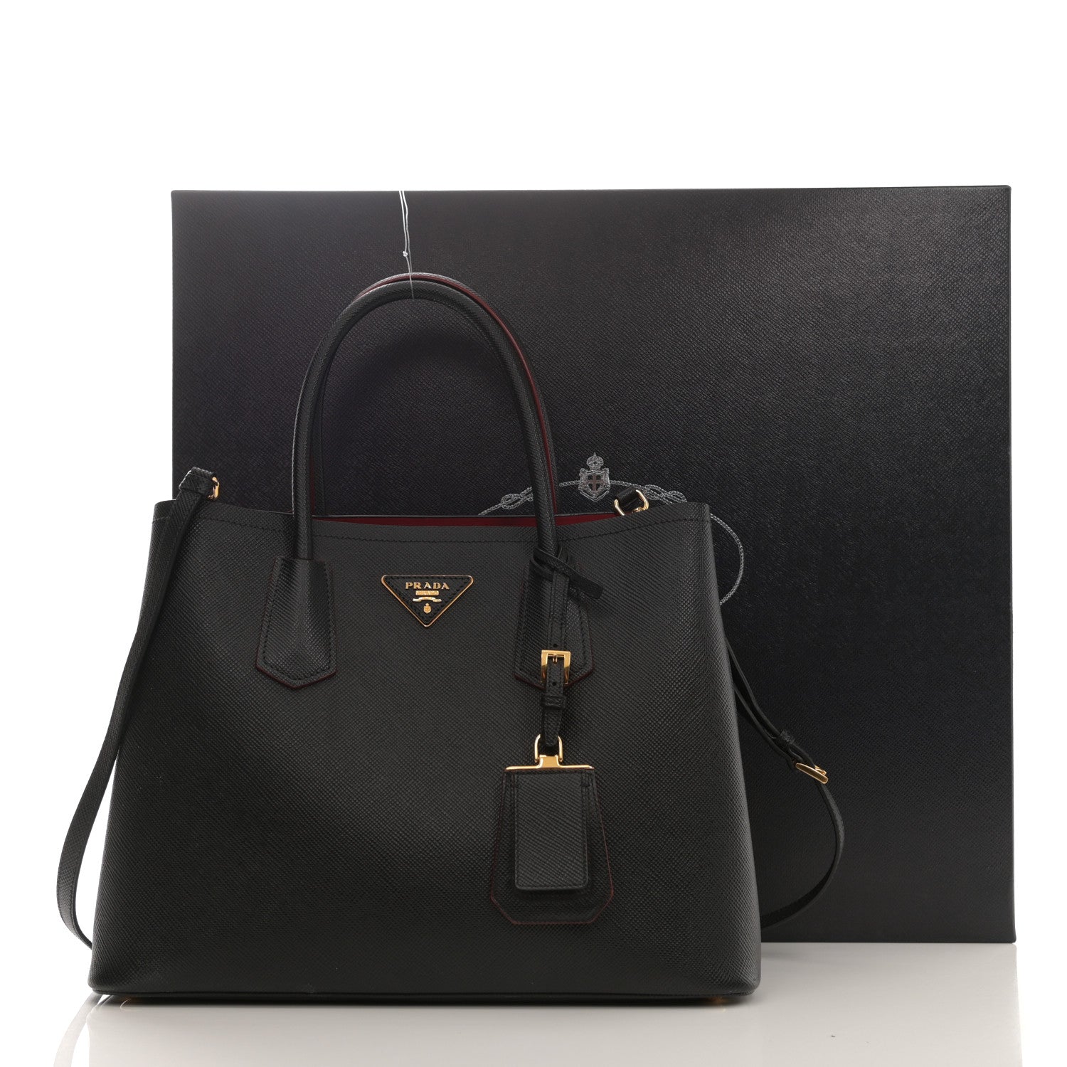 Prada Saffiano Cuir Small Double Bag Black Fuoco 16 of 16