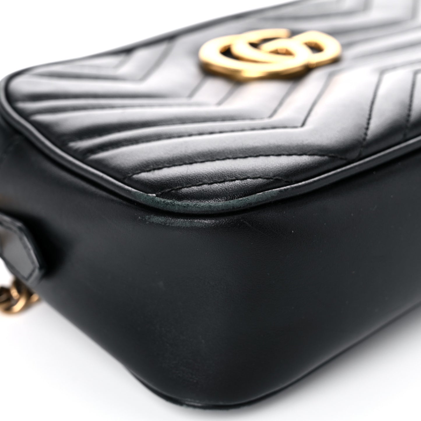 Calfskin Matelasse Small GG Marmont Chain Shoulder Bag Black
