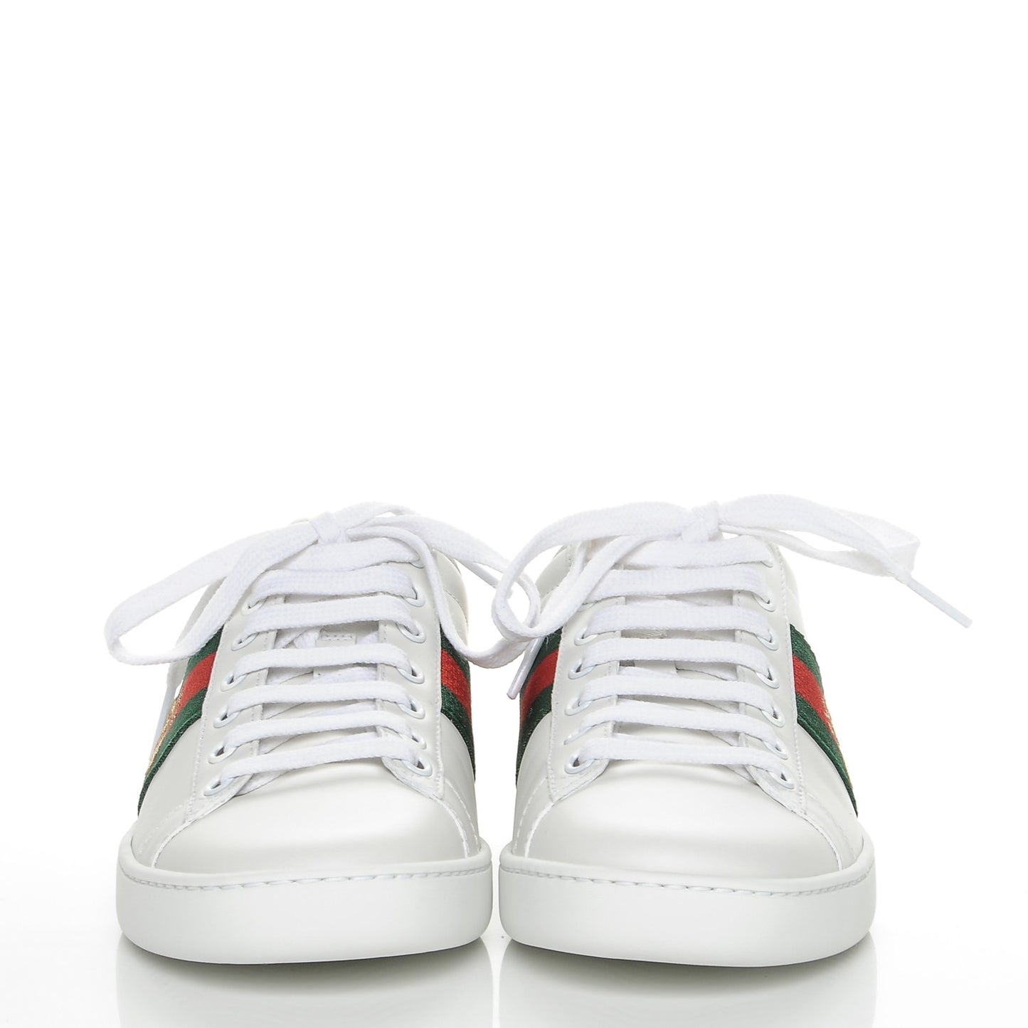 Calfskin Ayers Bee Embroidered Womens Ace Sneakers 36 White Green