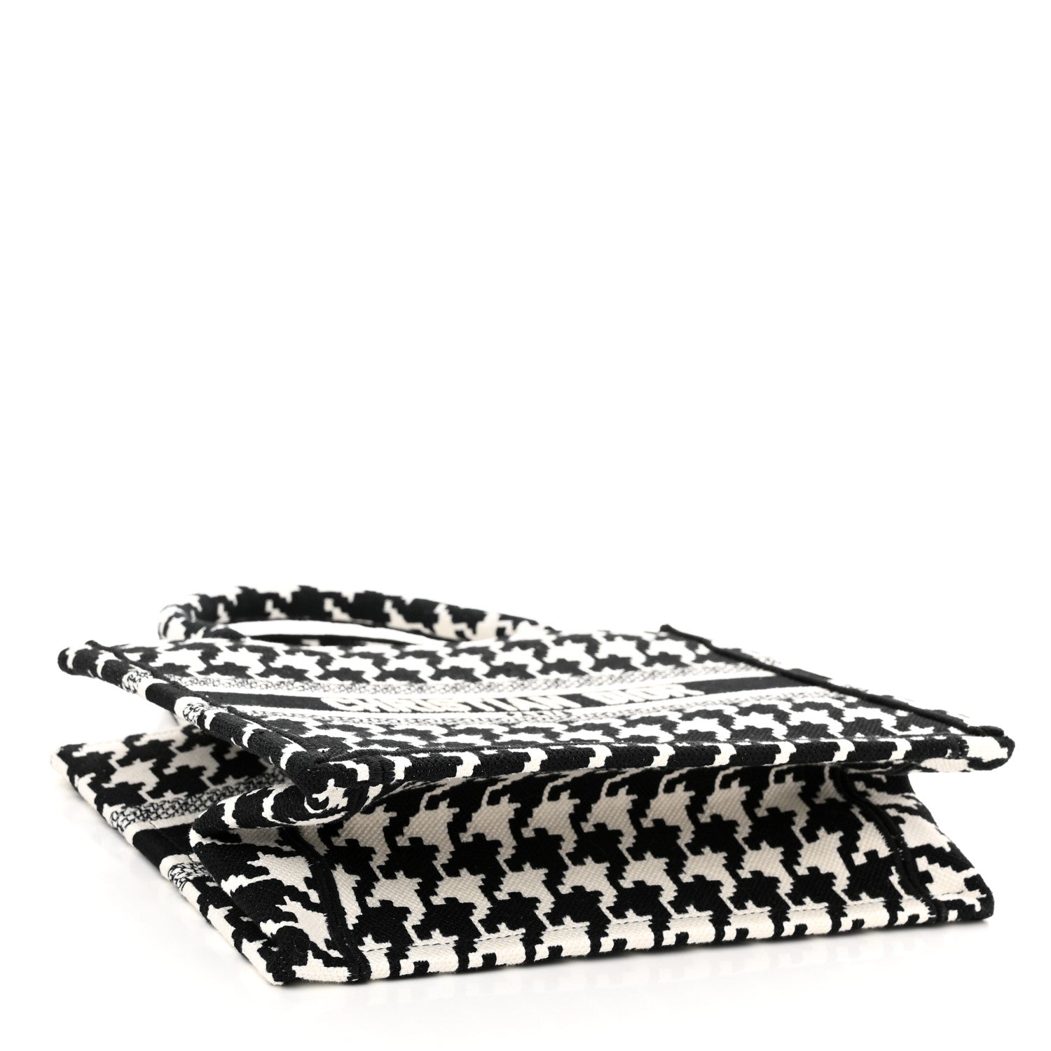 Christian Dior Canvas Houndstooth Embroidered Small Book Tote Black White 4 of 10