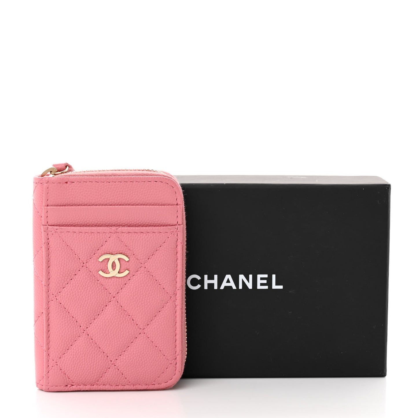 Caviar Quilted Zip Card Holder Pink