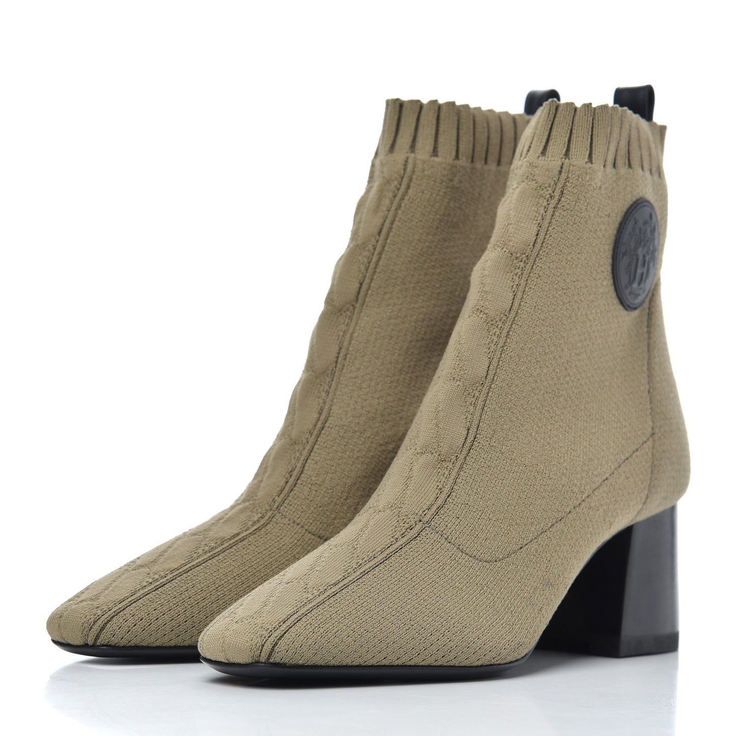 Knit Calfskin Volver 60 Ankle Boots 36 Vert Resine