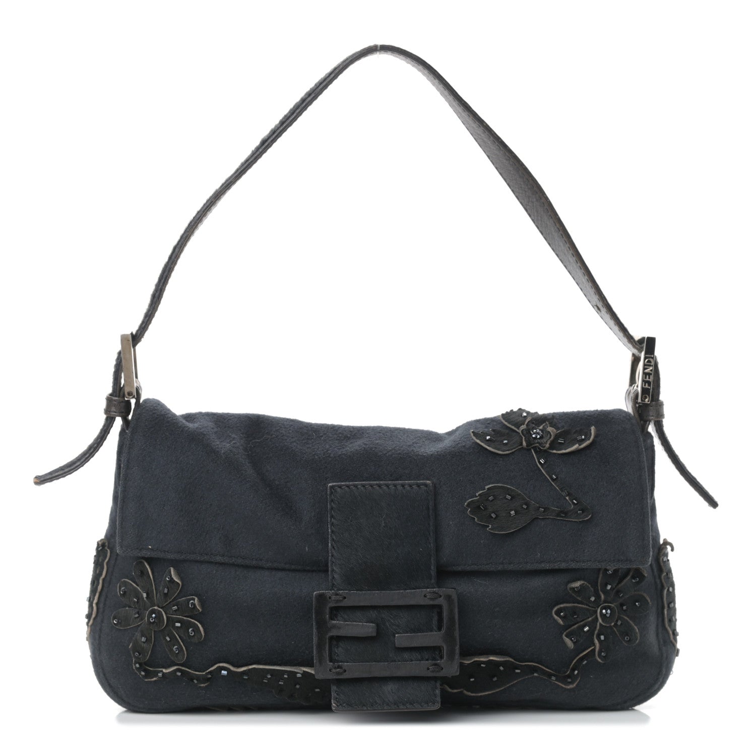 Fendi Wool Beaded Baguette Black 1 of 14