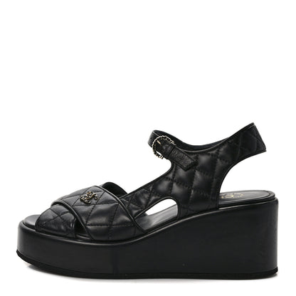 Chanel Lambskin Quilted CC Platform Sandals 39.5 Black 1 of 9