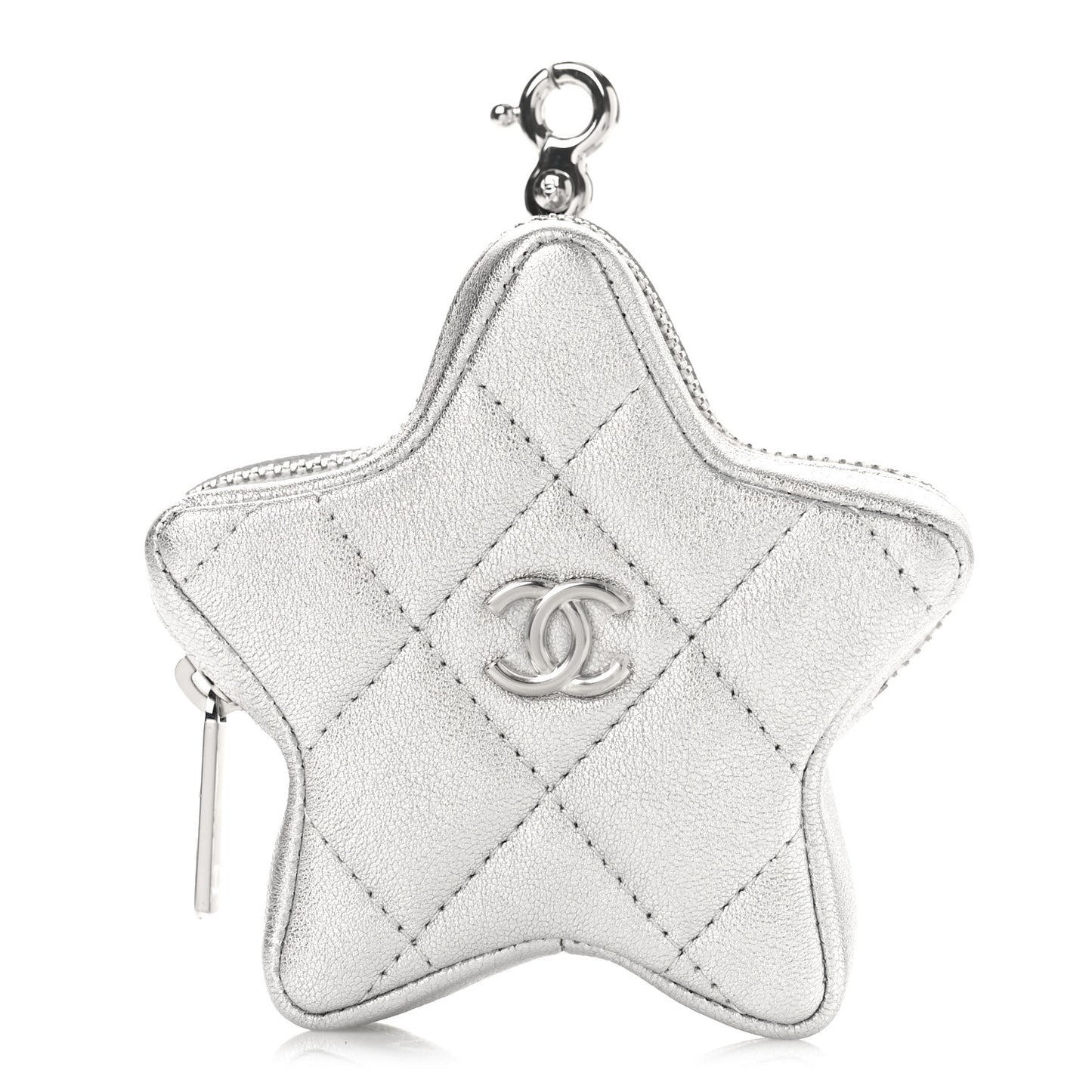 Metallic Lambskin Walk Of Fame Star Clip On Coin Purse Silver