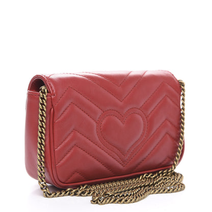Gucci Calfskin Matelasse Super Mini GG Marmont Shoulder Bag Hibiscus Red 2 of 10