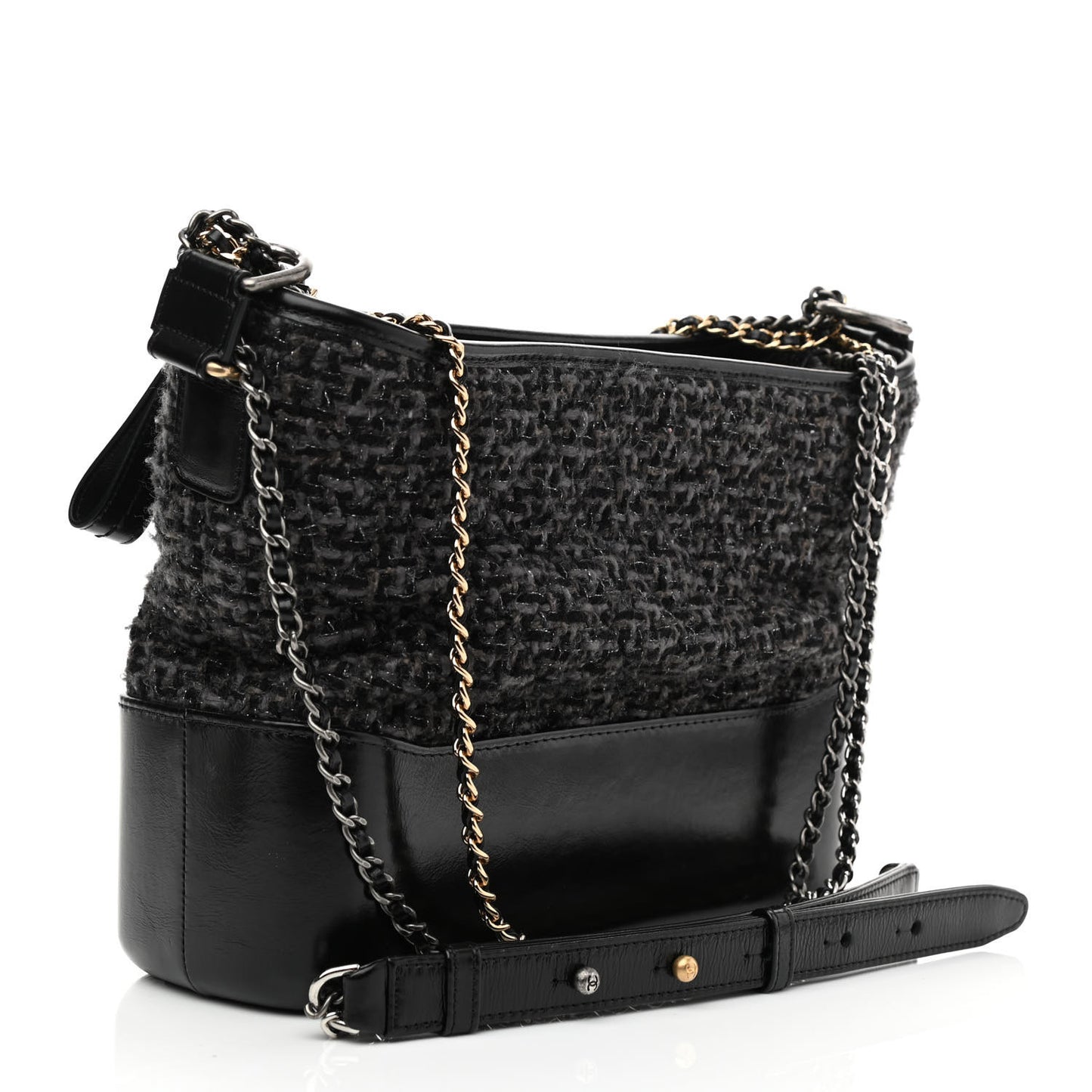 Tweed Calfskin Quilted Medium Gabrielle Hobo Black