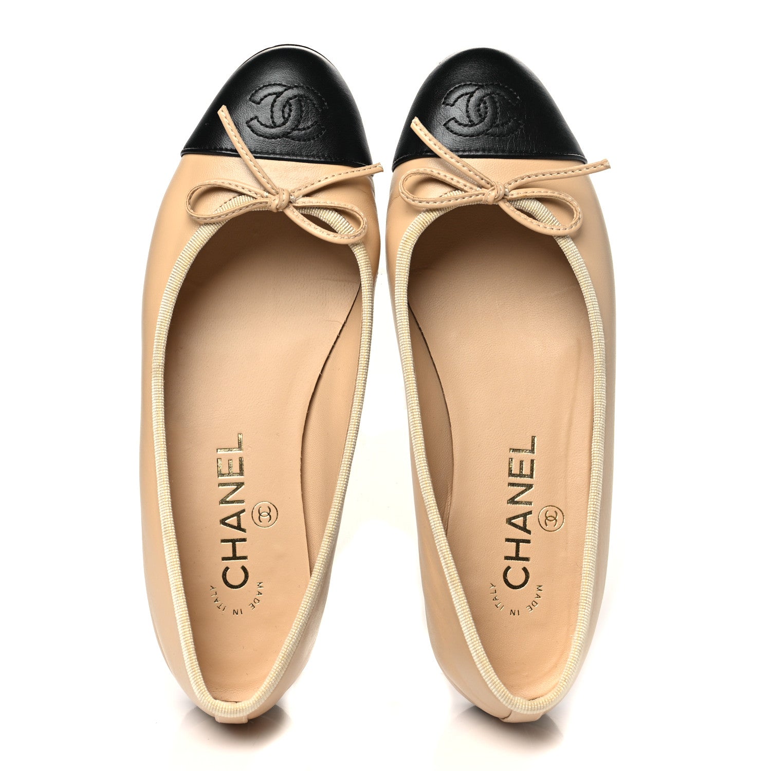 Chanel Lambskin Cap Toe CC Ballerina Flats 36 Beige Black 2 of 11