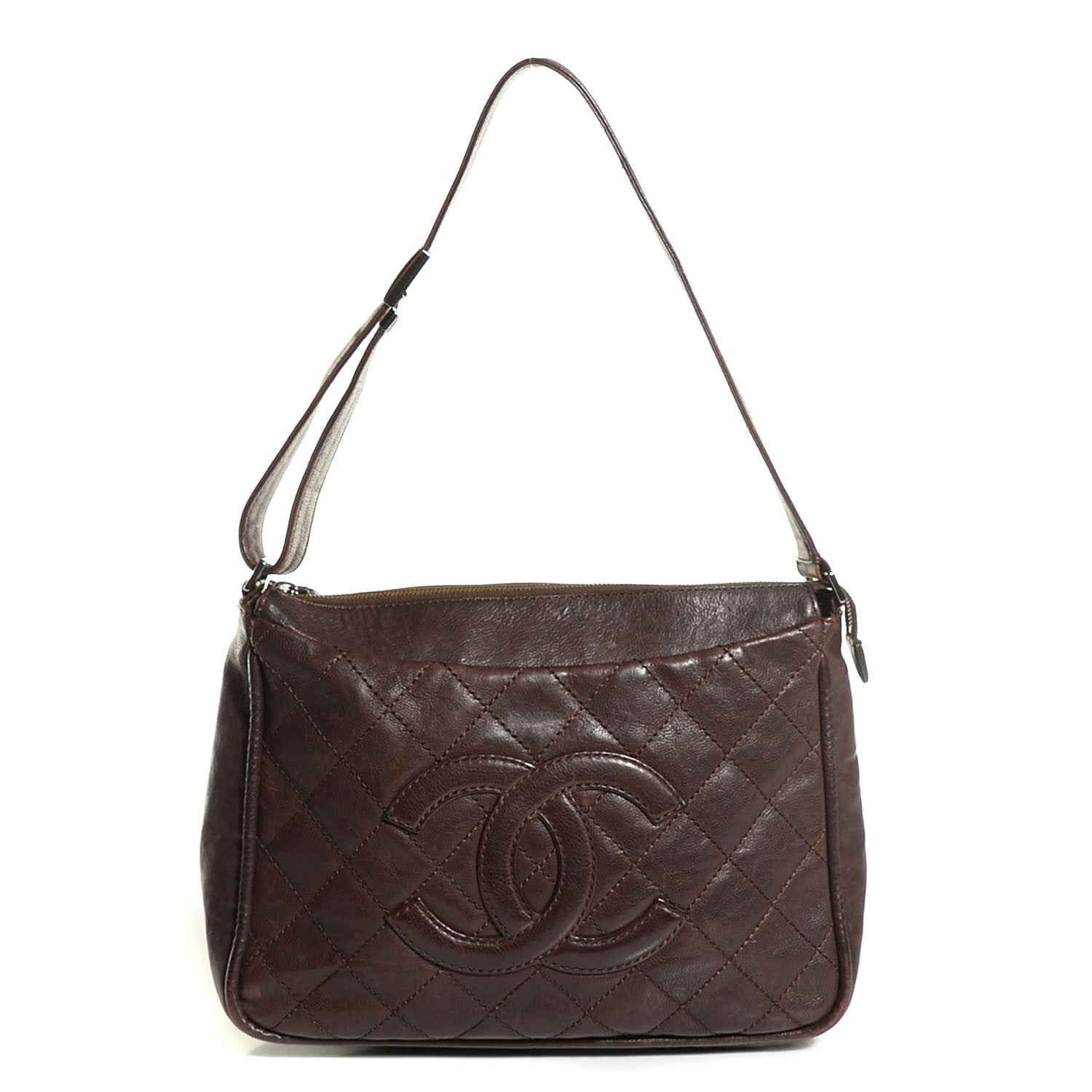 Chanel Calfskin Quilted CC Shoulder Bag Brown 1 of 7