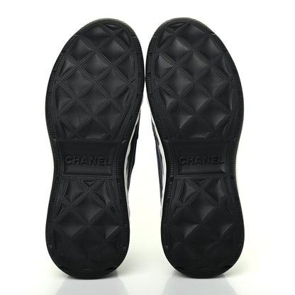 Chanel Fabric Calfskin Suede CC Sneakers 36 Navy Black 5 of 8