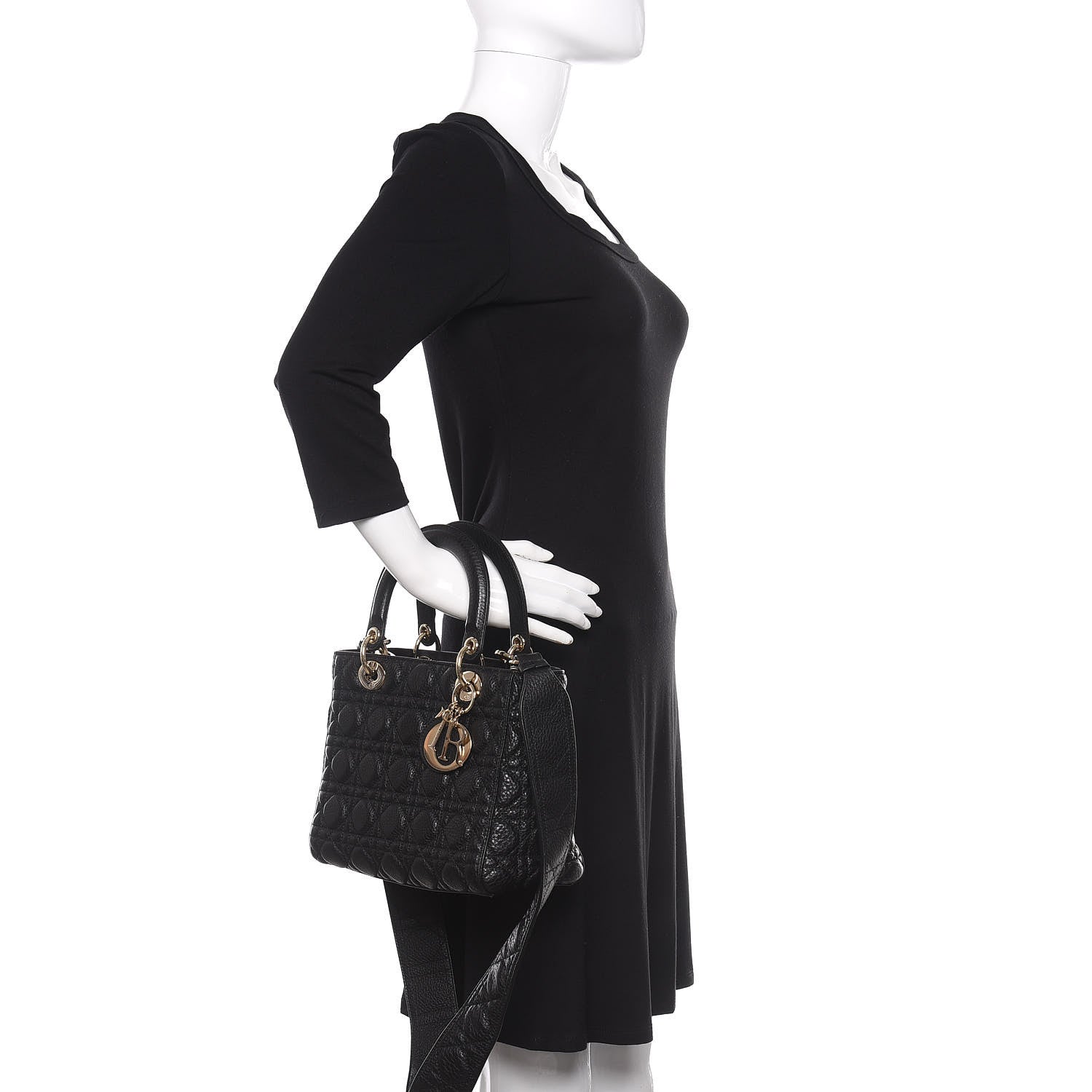 Christian Dior Grained Calfskin Cannage Medium Supple Lady Dior Black 3 of 14