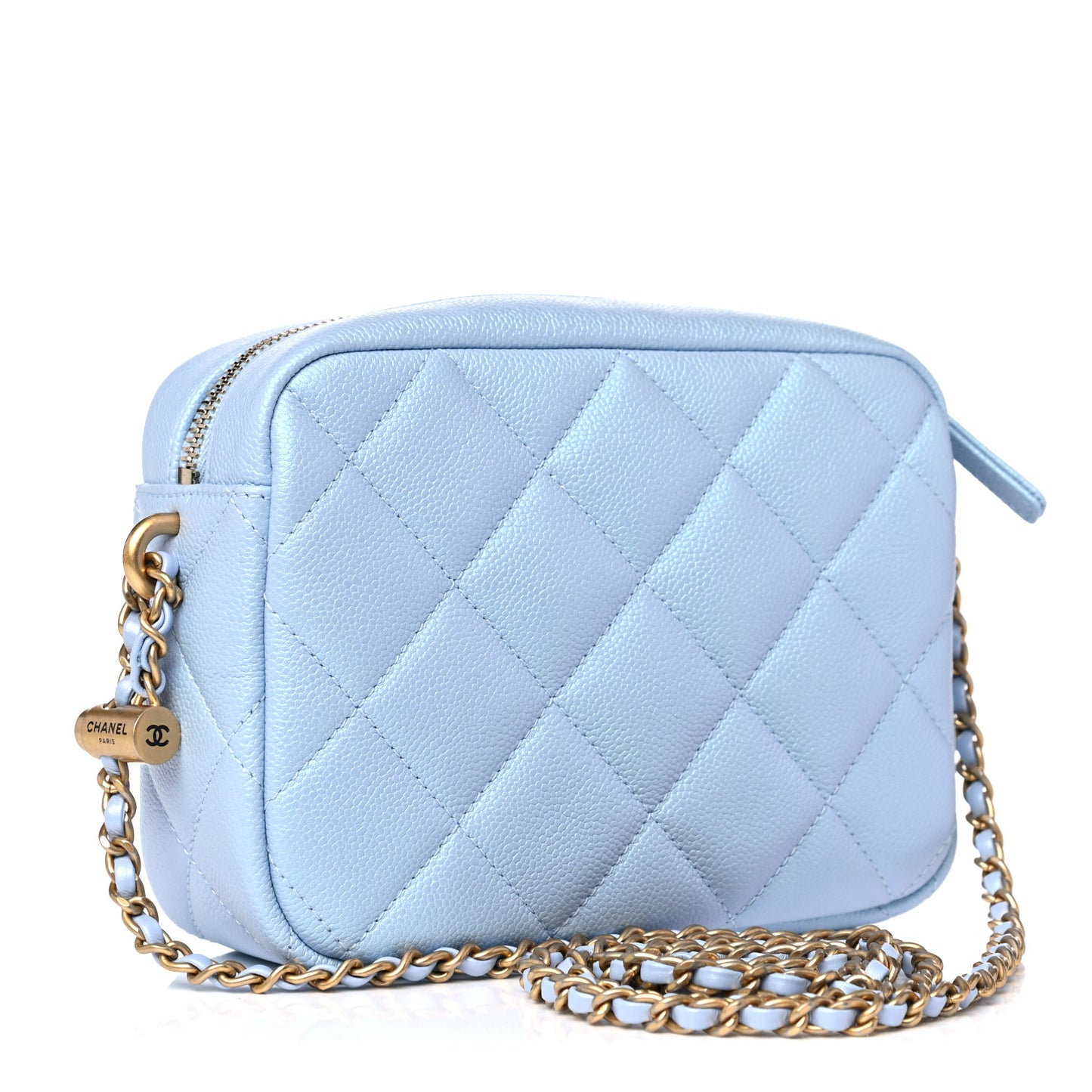 Iridescent Caviar Quilted Mini My Perfect Camera Case Light Blue
