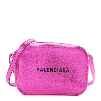 Balenciaga Metallic Goatskin Logo XS Everyday Camera Bag Rose Fuchsia Black 1 of 11