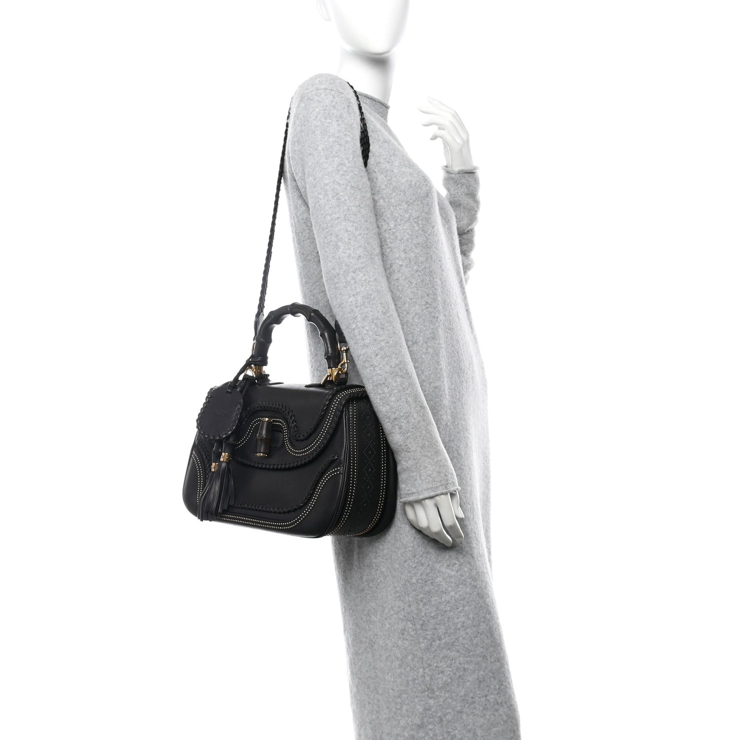 Calfskin New Bamboo Large Top Handle Bag Black