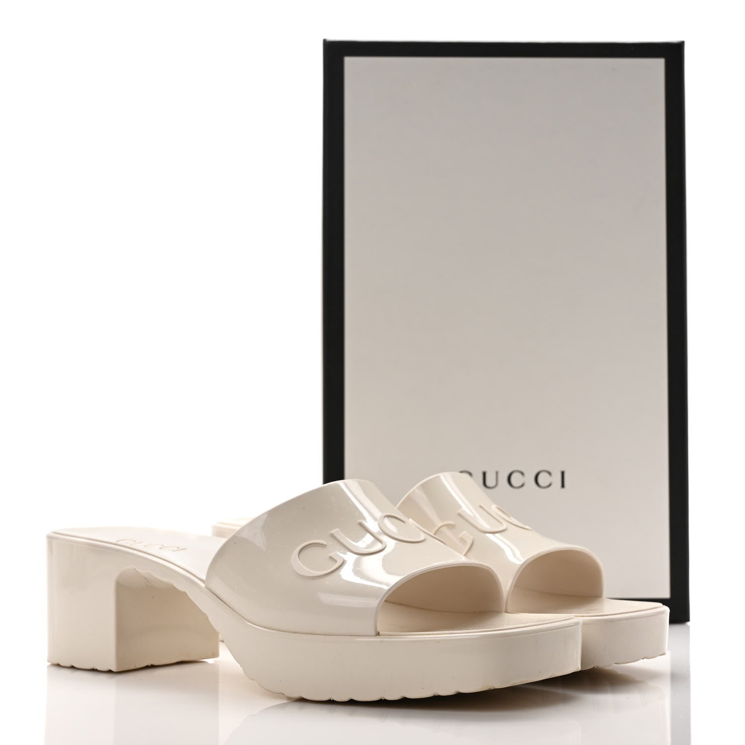 Gucci Rubber Gucci Logo Womens Platform 20/60mm Slide Sandals 39 Mystic White 10 of 10
