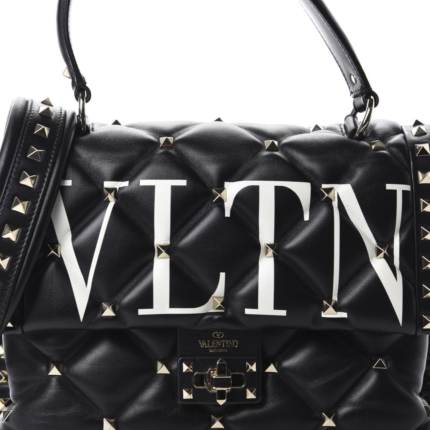 Lambskin VLTN Print Candystud Top Handle Bag Black