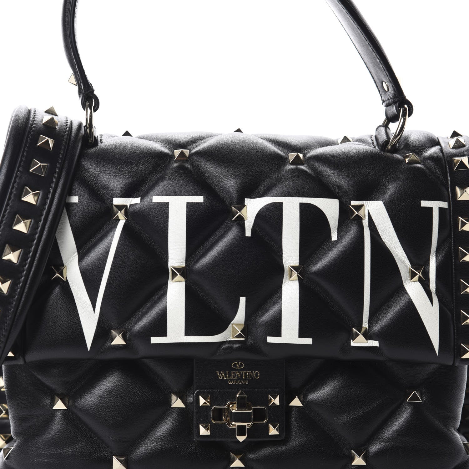 Valentino Garavani Lambskin VLTN Print Candystud Top Handle Bag Black 12 of 12