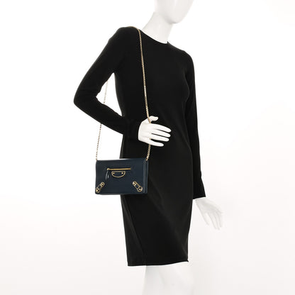 Balenciaga Chevre Gold Metallic Edge Hardware Wallet on Chain Bleu Nuit 2 of 7