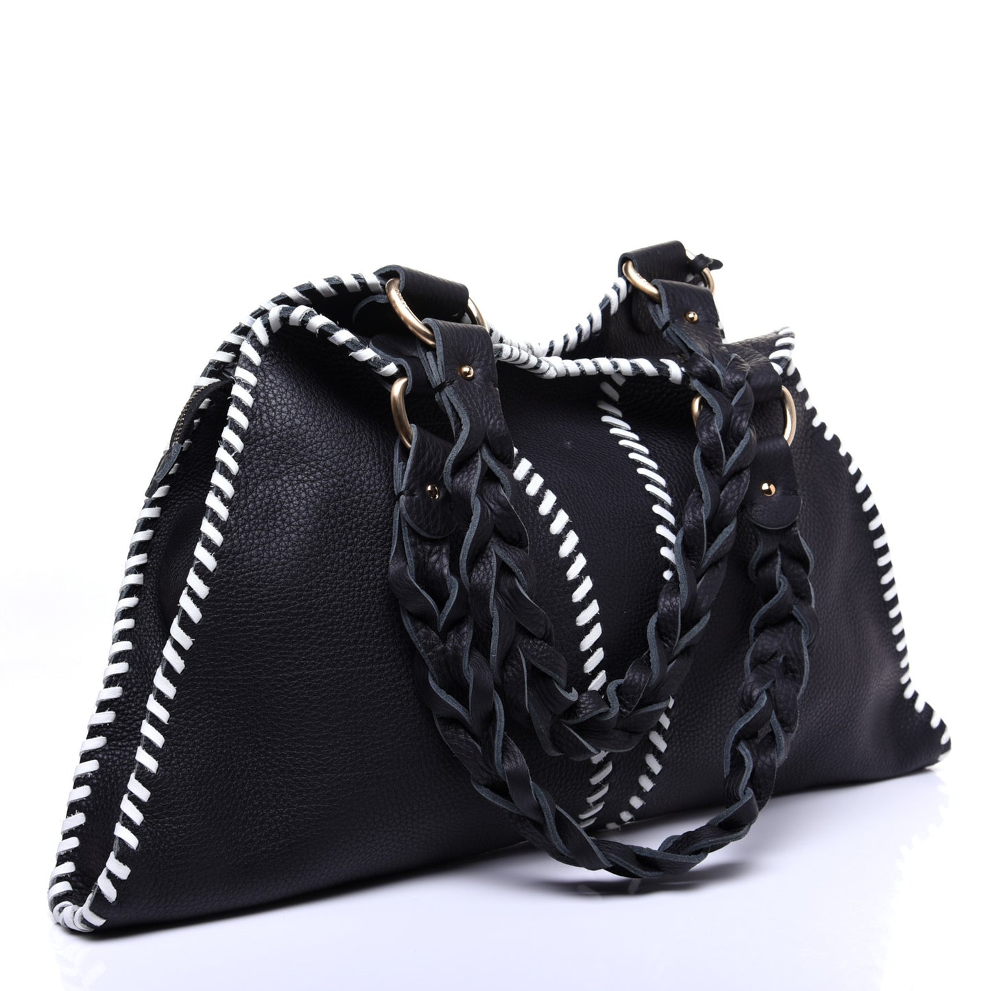Grained Calfskin Large Devil Trapezio Tote Black