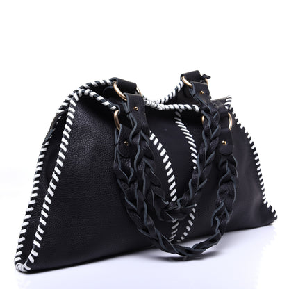 Fendi Grained Calfskin Large Devil Trapezio Tote Black 3 of 11