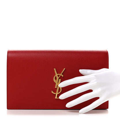Saint Laurent Grain De Poudre Classic Monogram Cassandre Clutch New Red 2 of 7