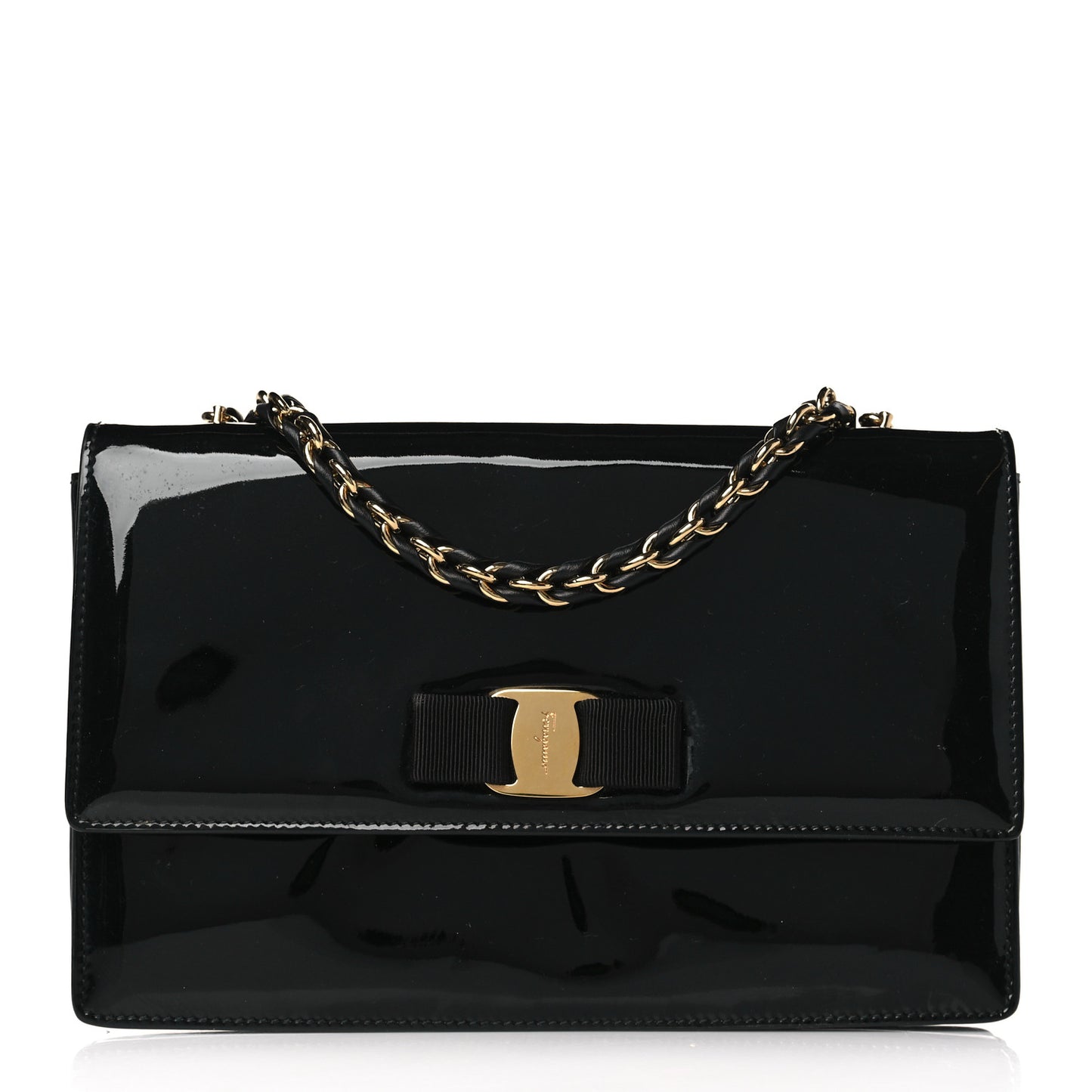 Patent Ginny Vara Bow Shoulder Bag Black