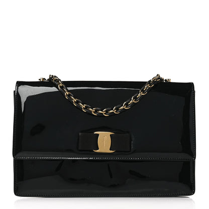 Salvatore Ferragamo Patent Ginny Vara Bow Shoulder Bag Black 1 of 9
